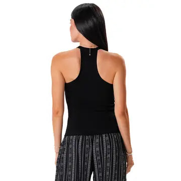 Black V Neck Ribbed Top