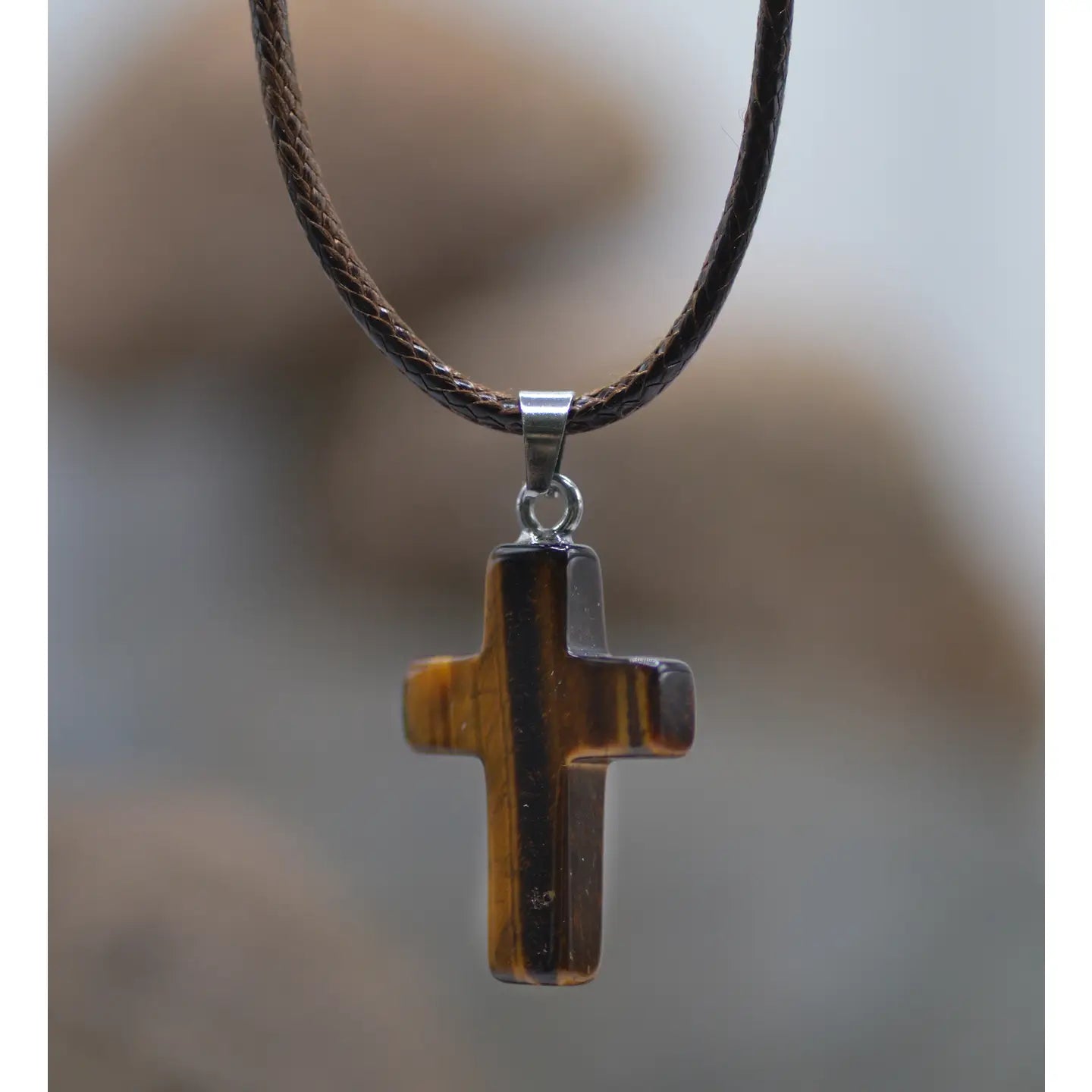 Tiger Eye Stone Cross Necklace